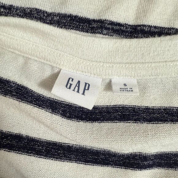 GAP Women’s V-Neck Pullover Lightweight Sweater S White Black Striped EUC B10 - Picture 3 of 5